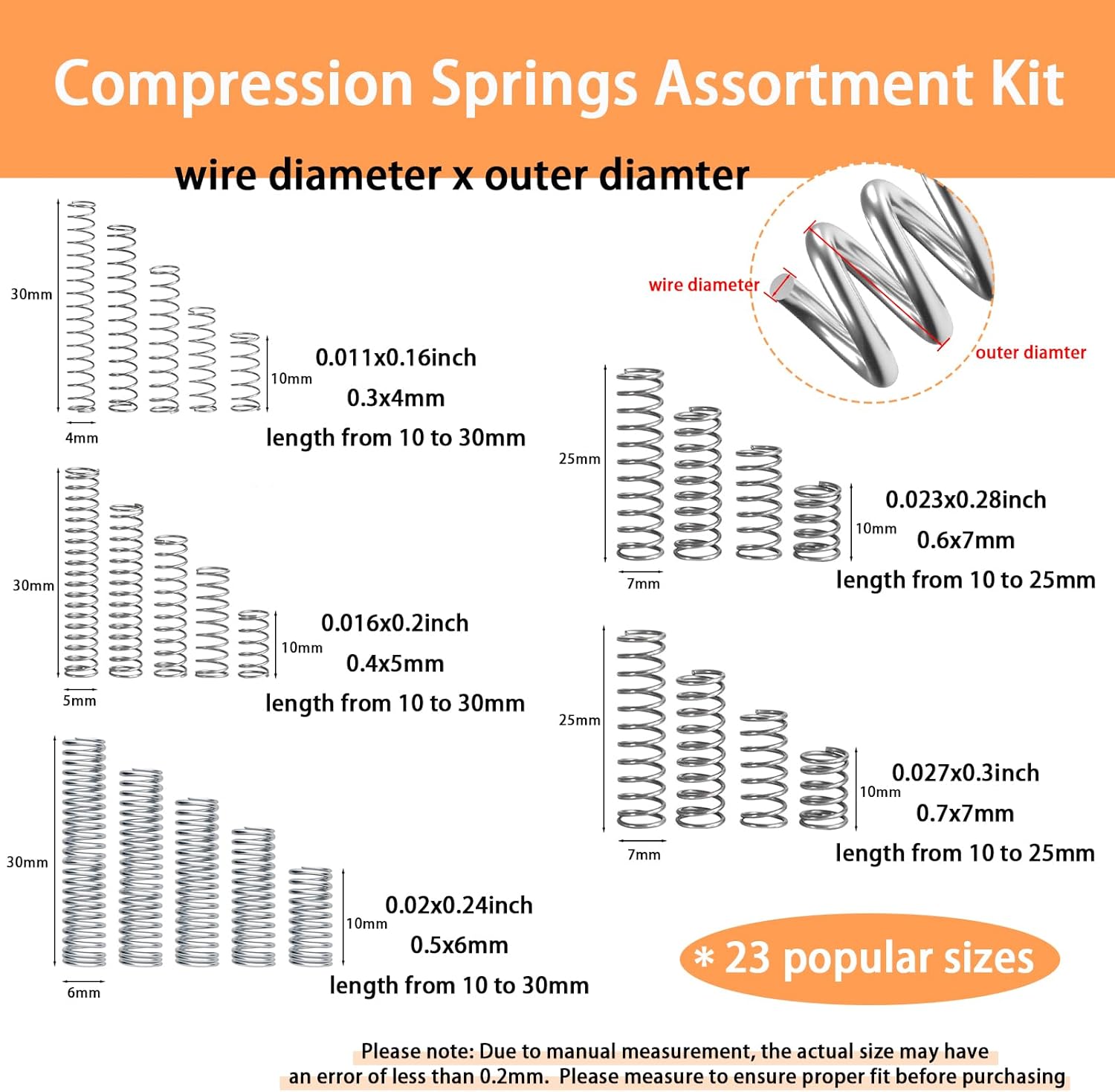 Dianrui 300-Pc Compression Spring Assortment Kit - Detail view