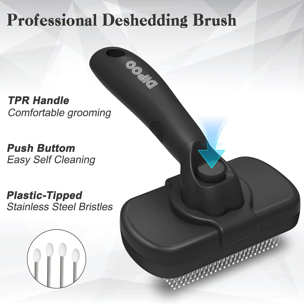 Dipoo Self-Cleaning Pet Shedding Brush, Black - Detail view