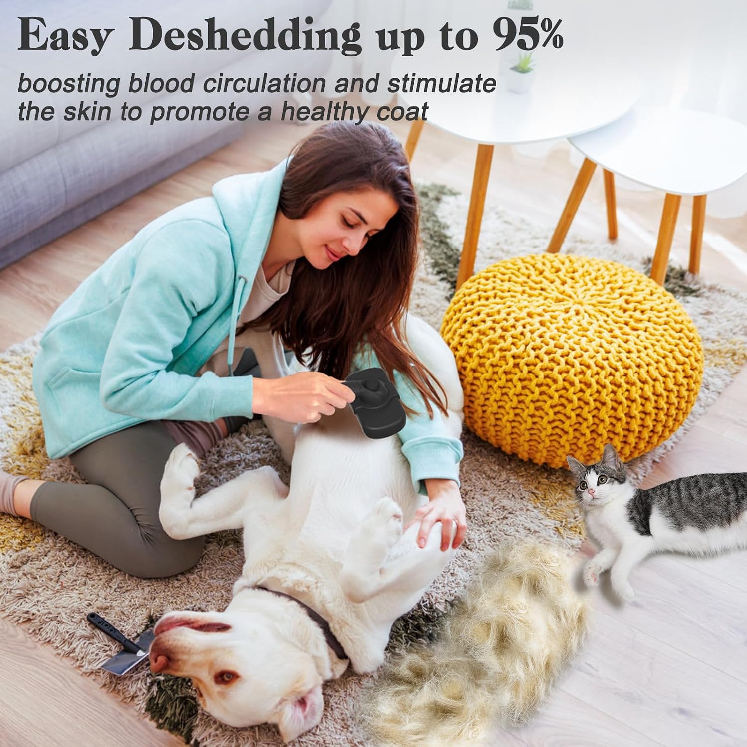 Dipoo Self-Cleaning Pet Shedding Brush, Black - Size reference