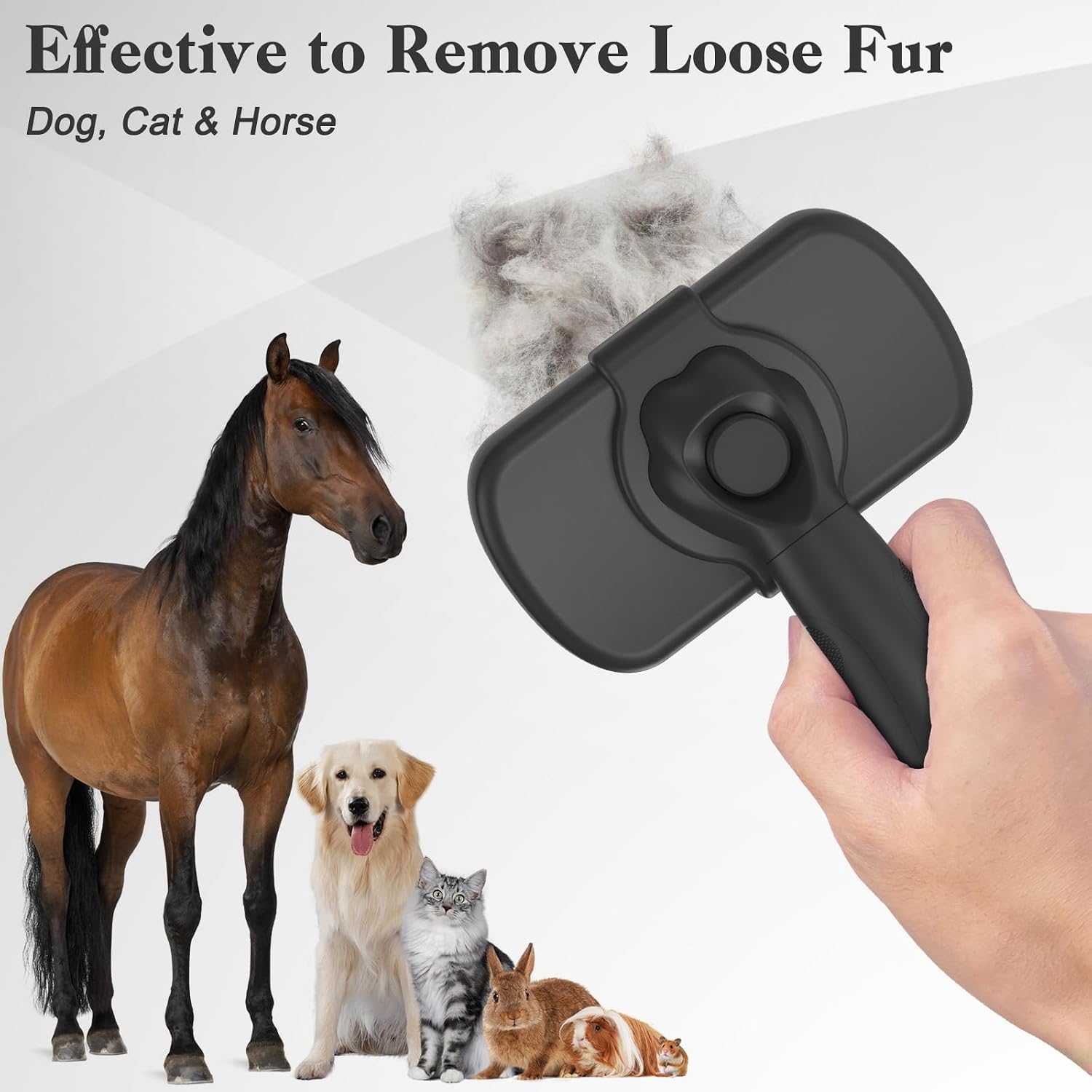 Dipoo Self-Cleaning Pet Shedding Brush, Black - In use