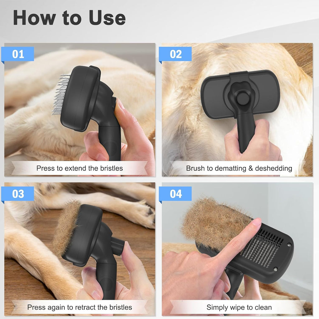 Dipoo Self-Cleaning Pet Shedding Brush, Black - Packaging