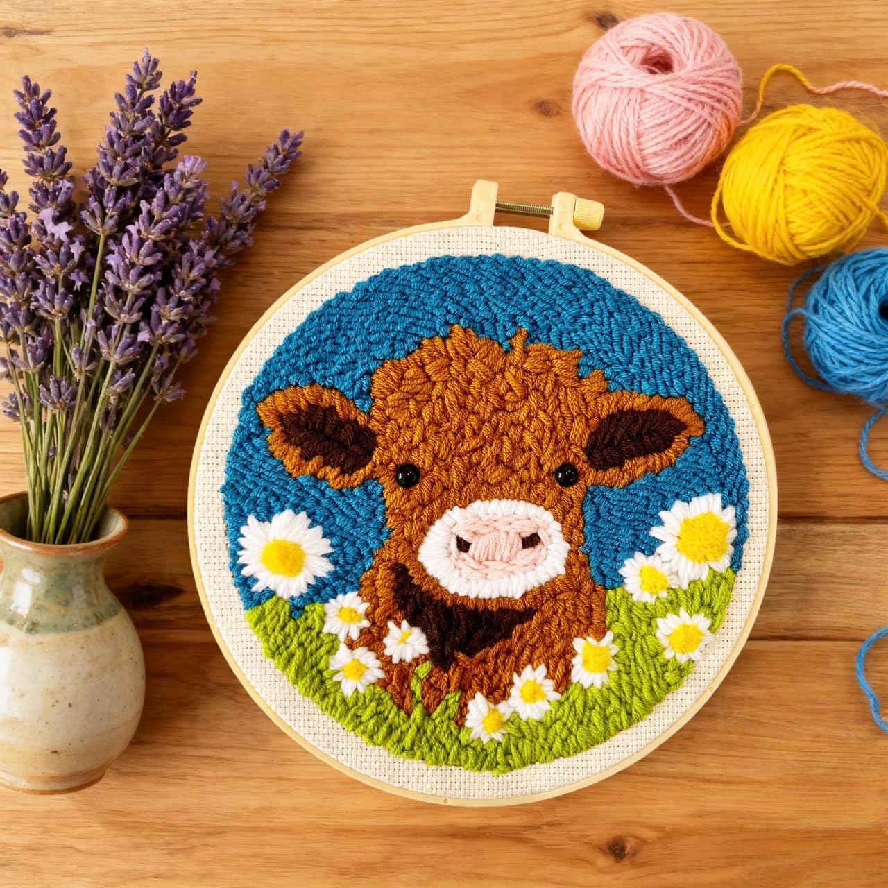 DIY Punch Needle Kit Highland Cow 20x20cm - Alternate angle