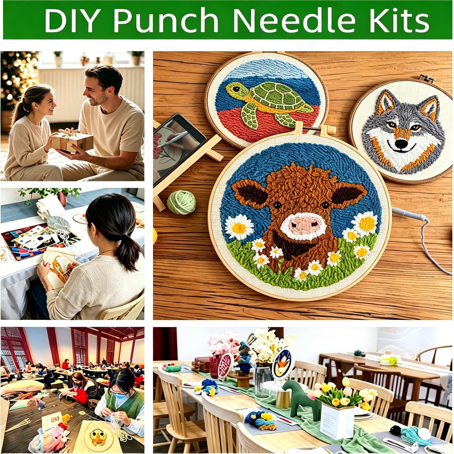DIY Punch Needle Kit Highland Cow 20x20cm - Packaging