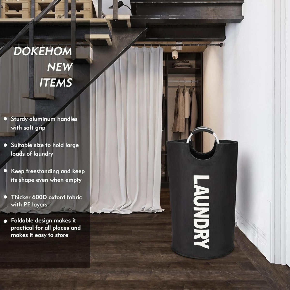 DOKEHOM 90L Collapsible Laundry Basket Black - Detail view