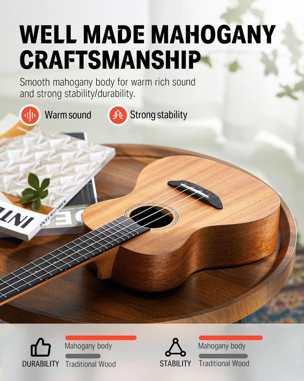 Donner Concert Ukulele 23in Beginner Kit - Alternate angle