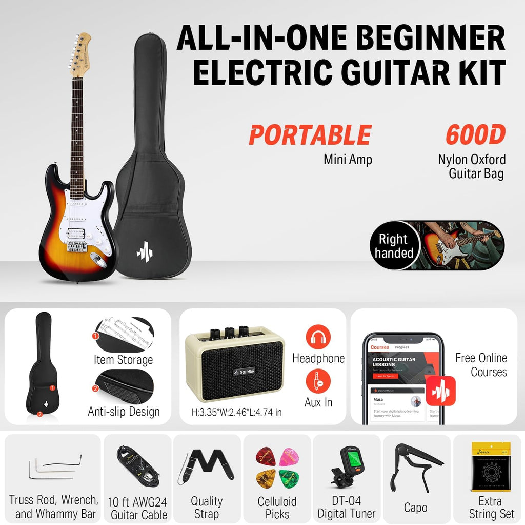 Donner DST-100S Electric Guitar Kit Sunburst - Detail view