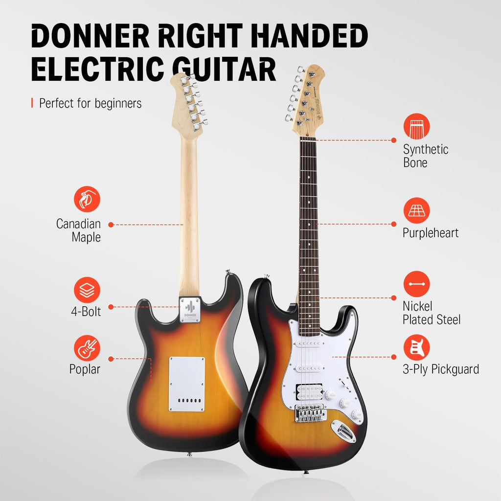 Donner DST-100S Electric Guitar Kit Sunburst - Alternate angle
