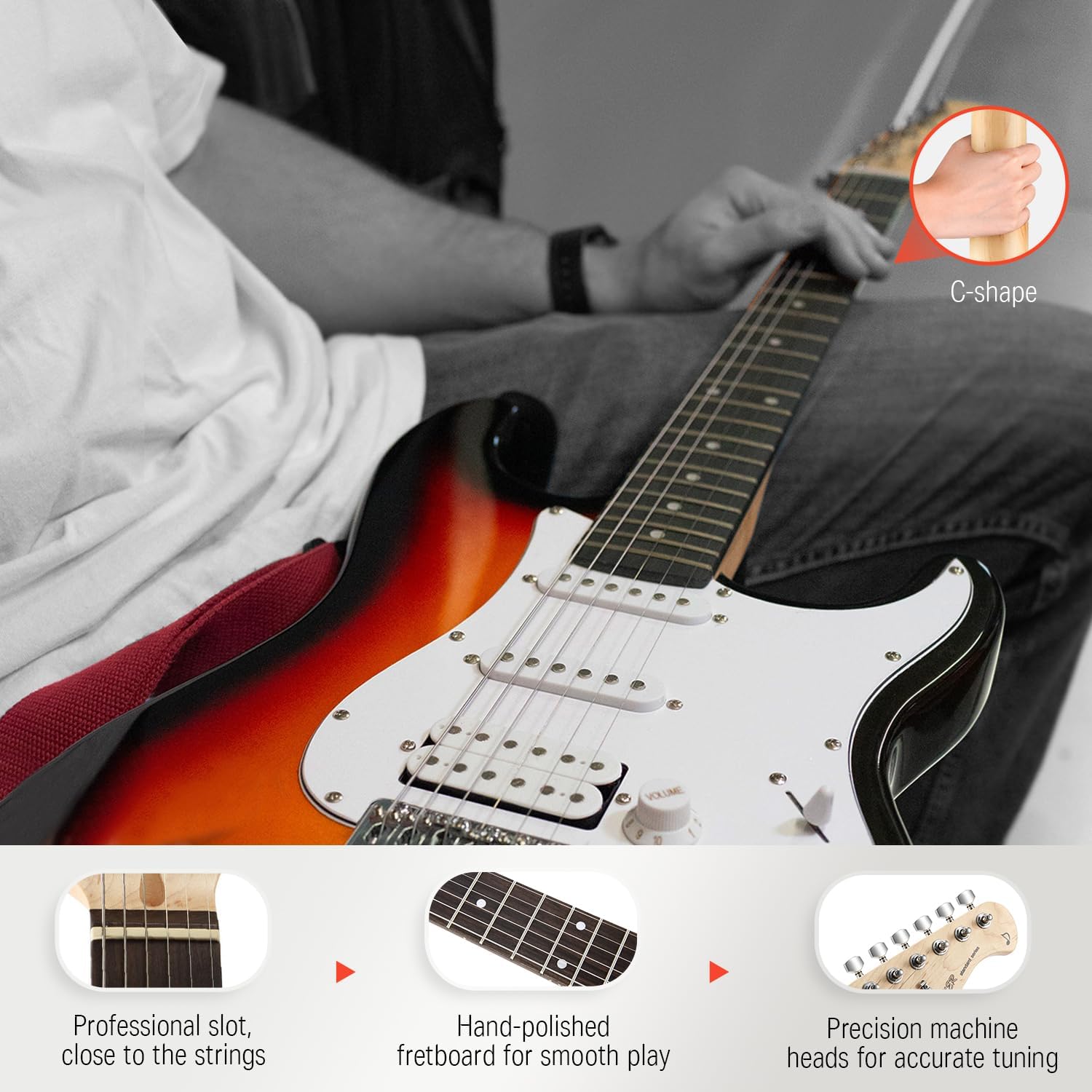 Donner DST-100S Electric Guitar Kit Sunburst - Size reference