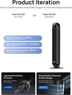 DREO Bladeless Tower Fan Quiet DC Motor - Feature highlight
