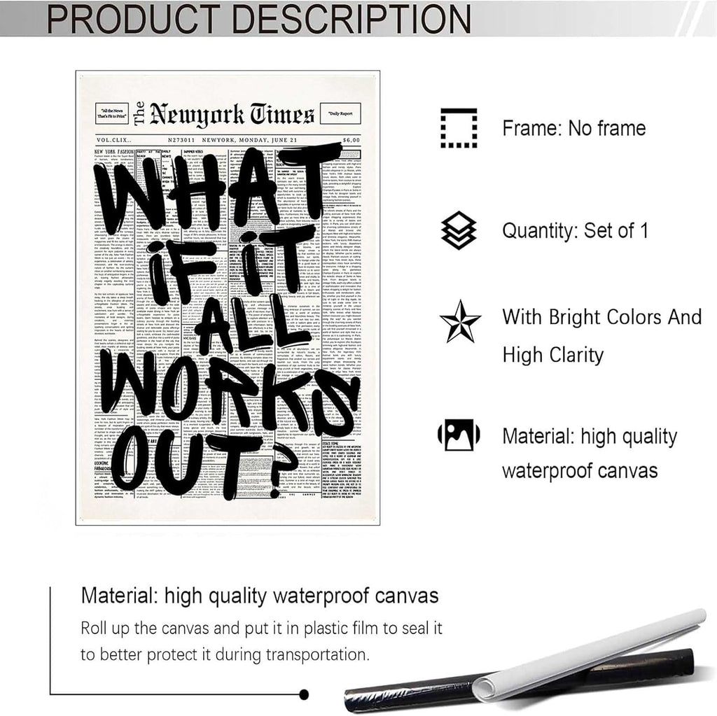 Drimiler Newspaper Quote Canvas Wall Art - Detail view