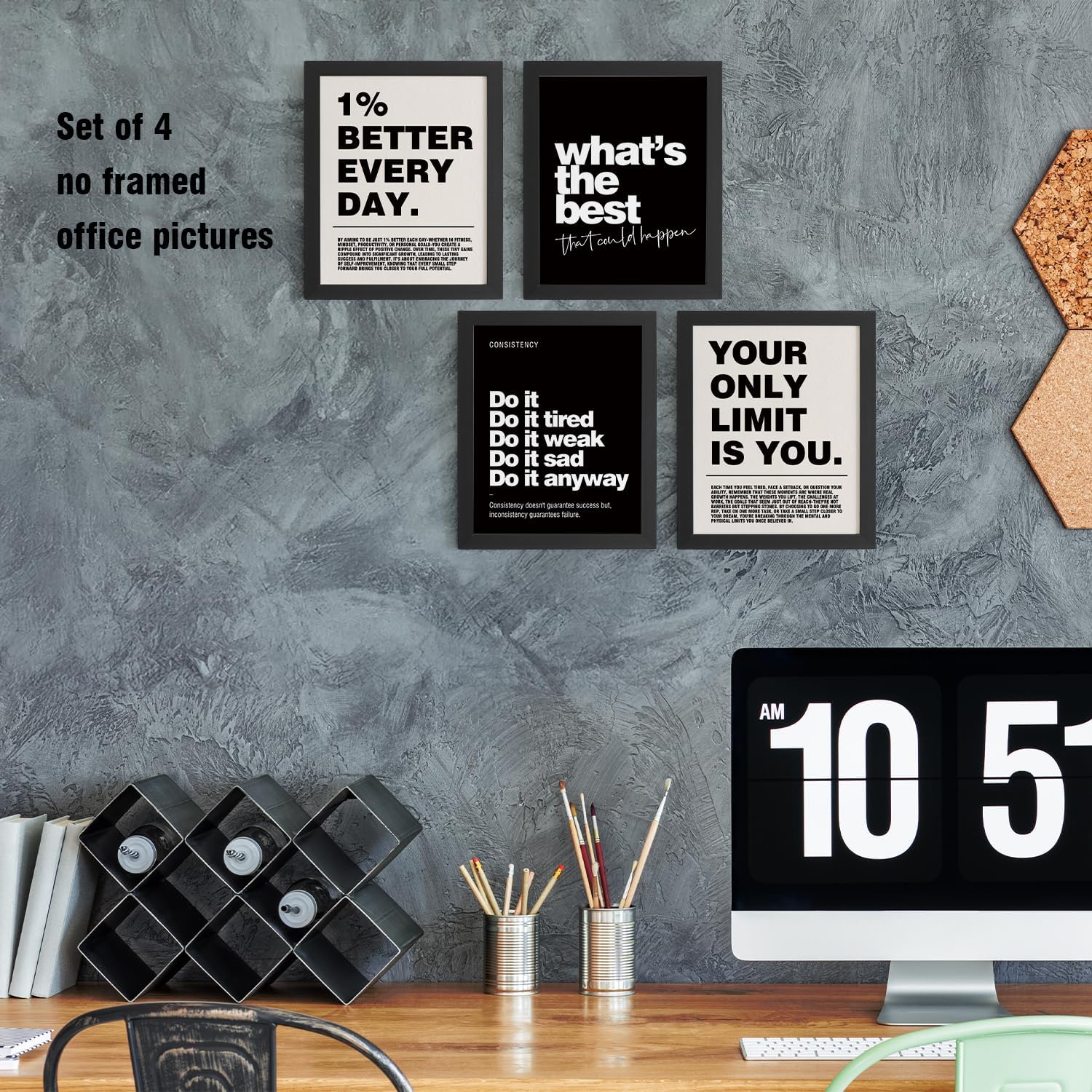 DSHFG Motivational Office Wall Art Set of 4 - Size reference