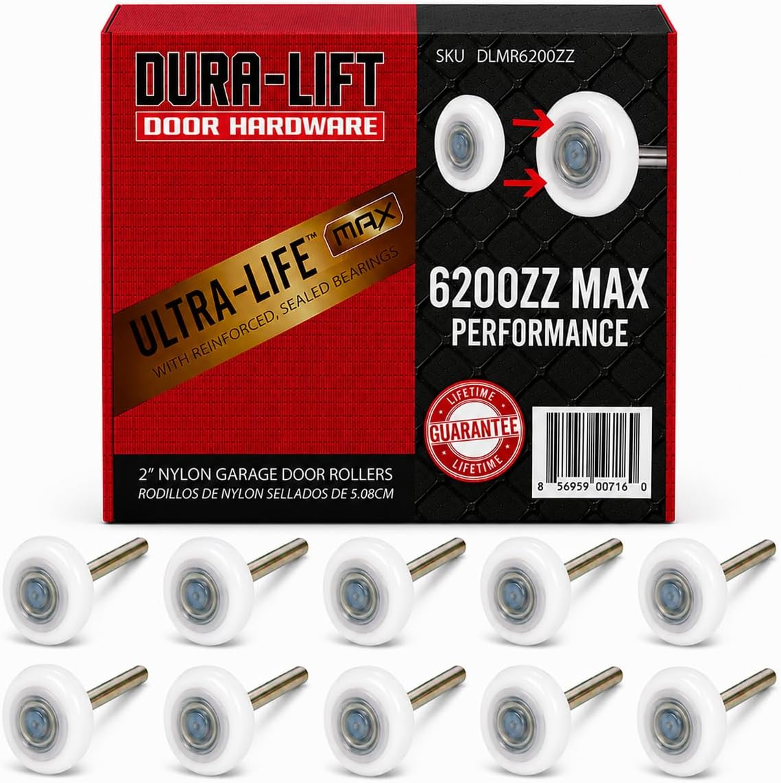 Dura-Lift 2 Inch Garage Door Roller, Pack of 10