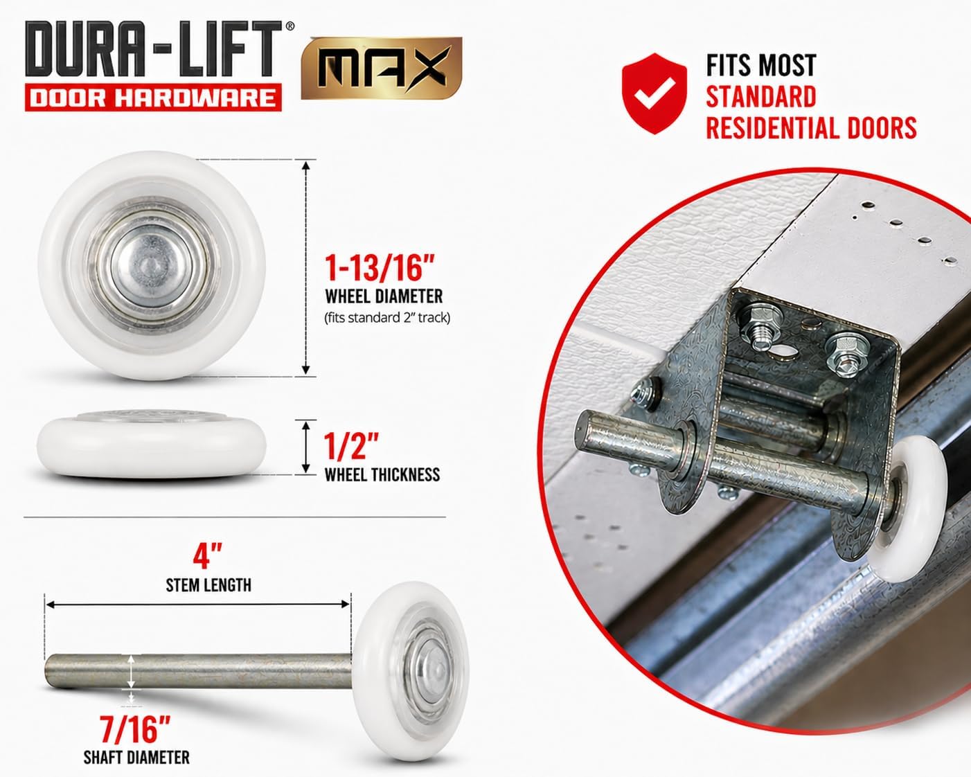 Dura-Lift 2 Inch Garage Door Roller, Pack of 10 - Detail view