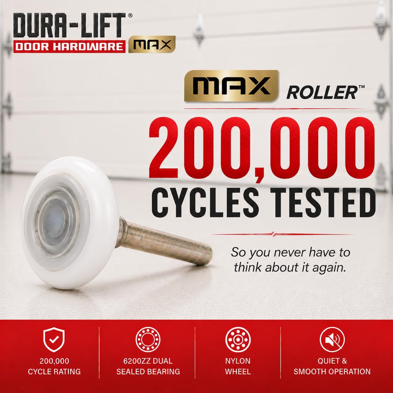 Dura-Lift 2 Inch Garage Door Roller, Pack of 10 - Alternate angle