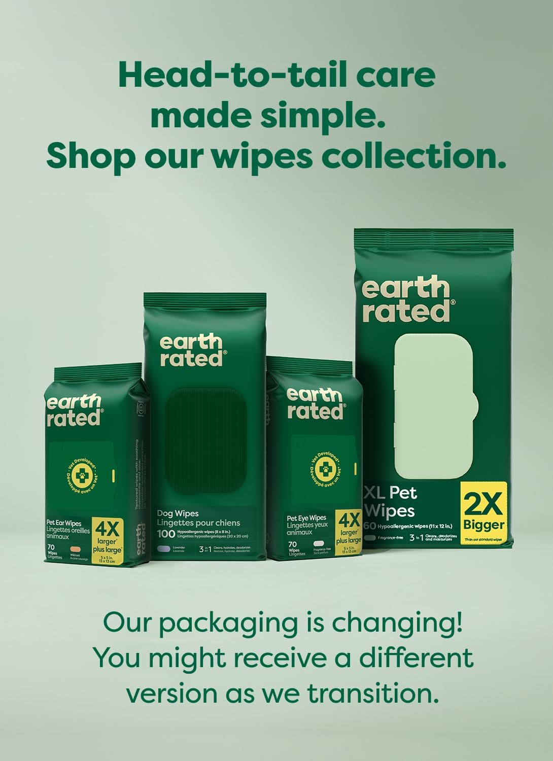 Earth Rated Pet Wipes, Unscented, 100 Ct - Detail view