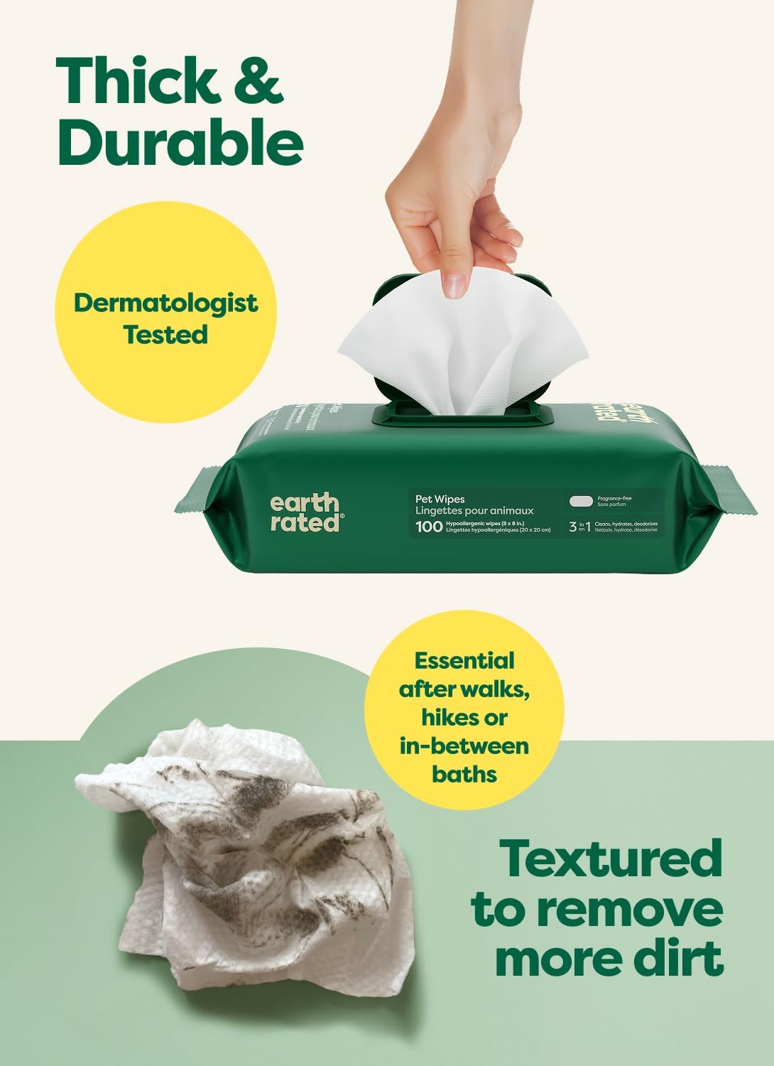 Earth Rated Pet Wipes, Unscented, 100 Ct - Alternate angle