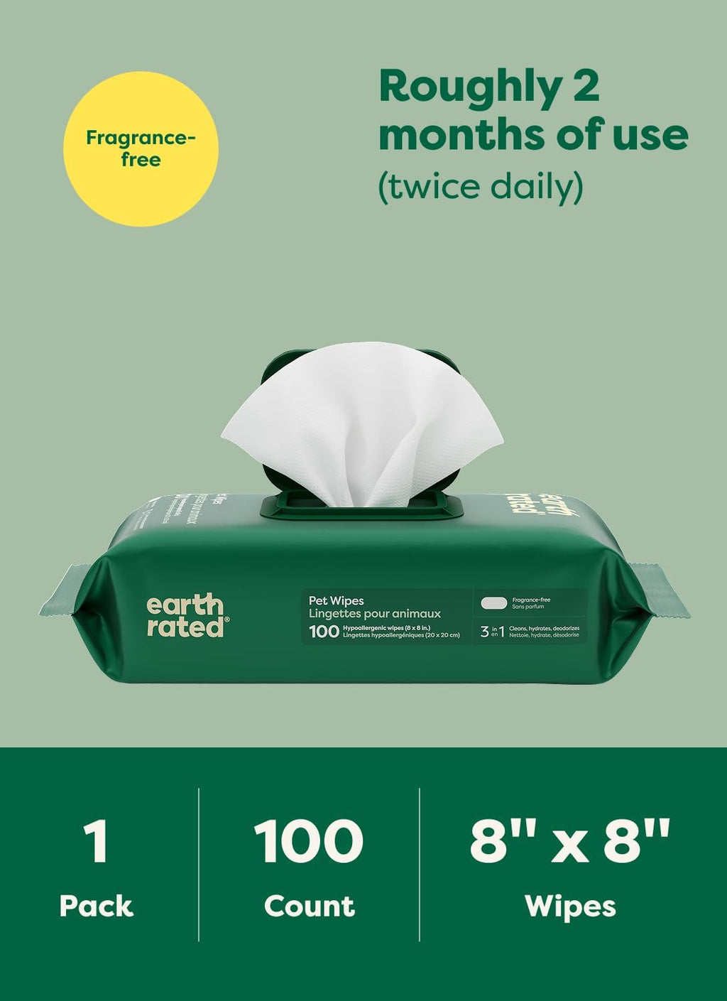 Earth Rated Pet Wipes, Unscented, 100 Ct - Additional view