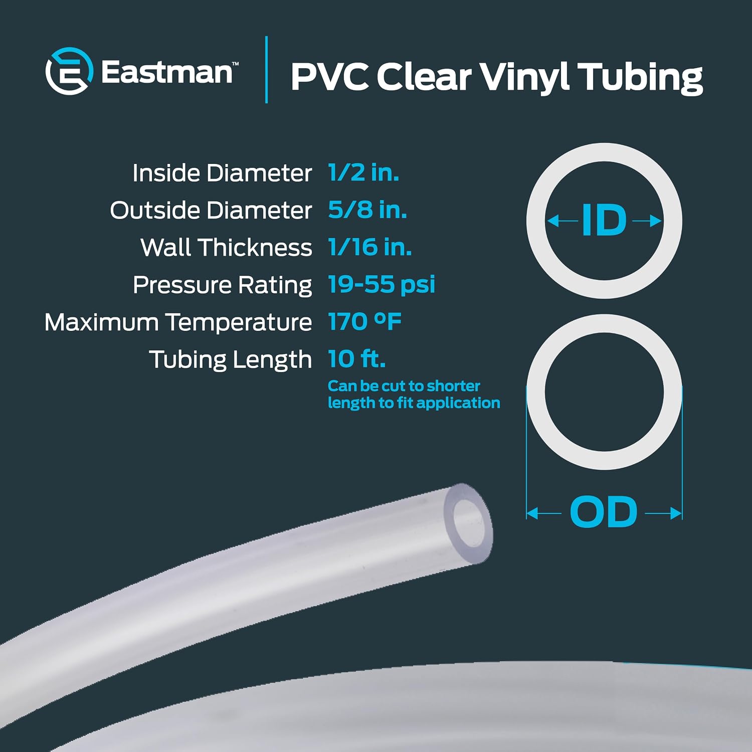 Eastman Clear Vinyl Tubing, 10 Ft, 1/2 Inch ID - Close-up