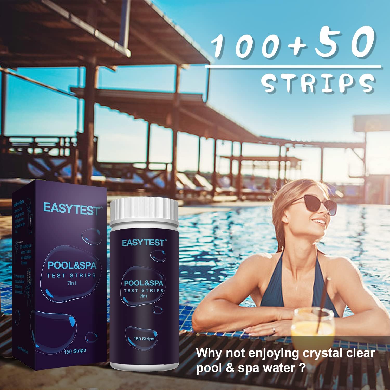 EasyTest 7-Way Pool Test Strips, 150 Ct - Detail view