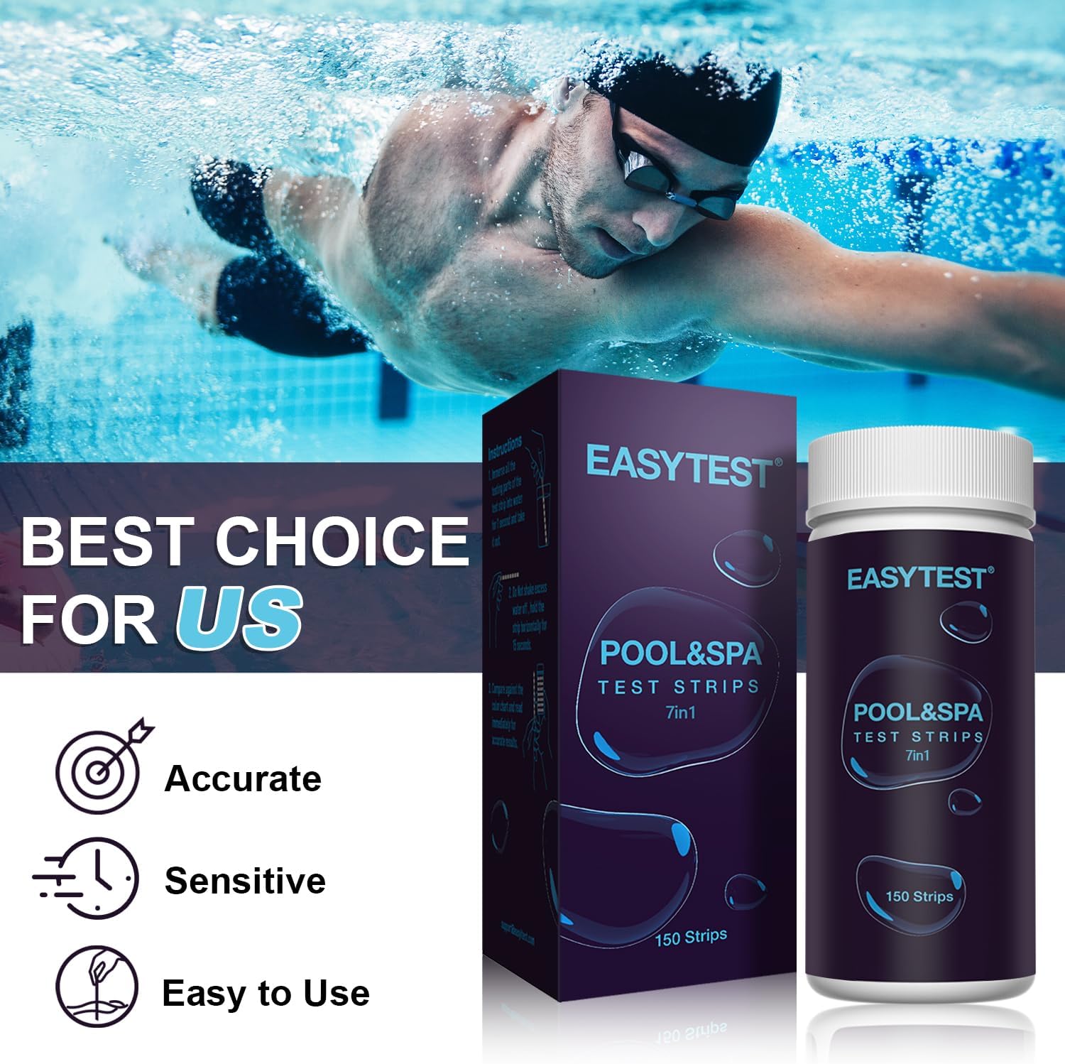 EasyTest 7-Way Pool Test Strips, 150 Ct - Close-up