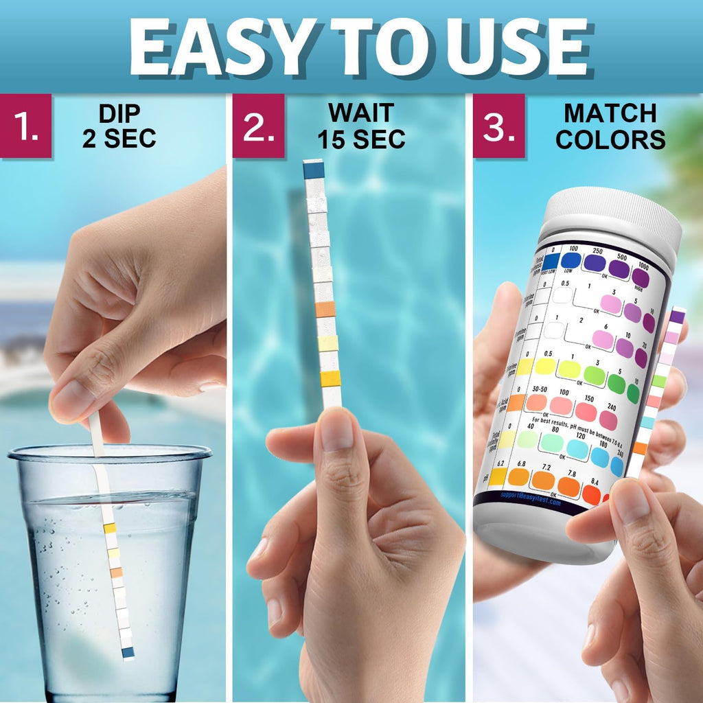 EasyTest 7-Way Pool Test Strips, 150 Ct - Size reference