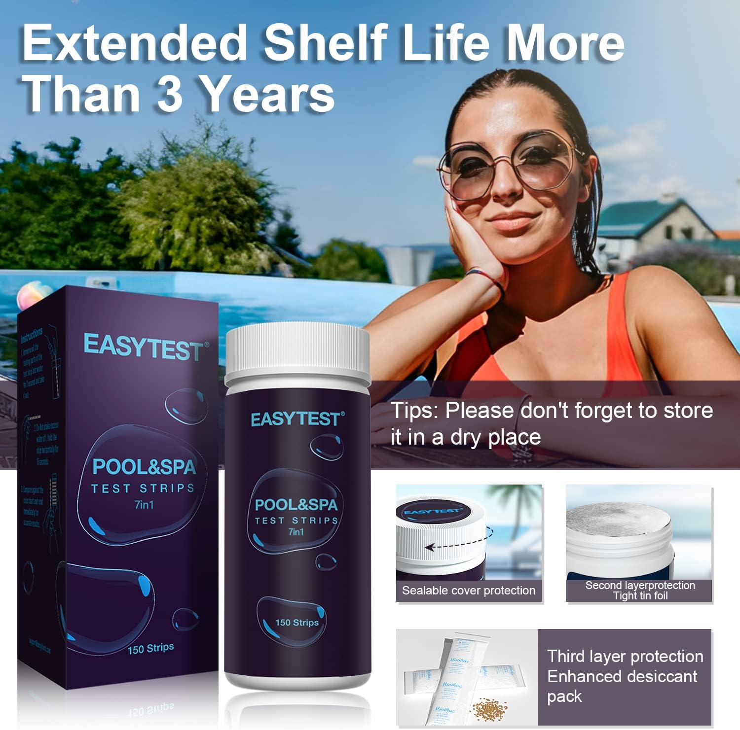 EasyTest 7-Way Pool Test Strips, 150 Ct - In use