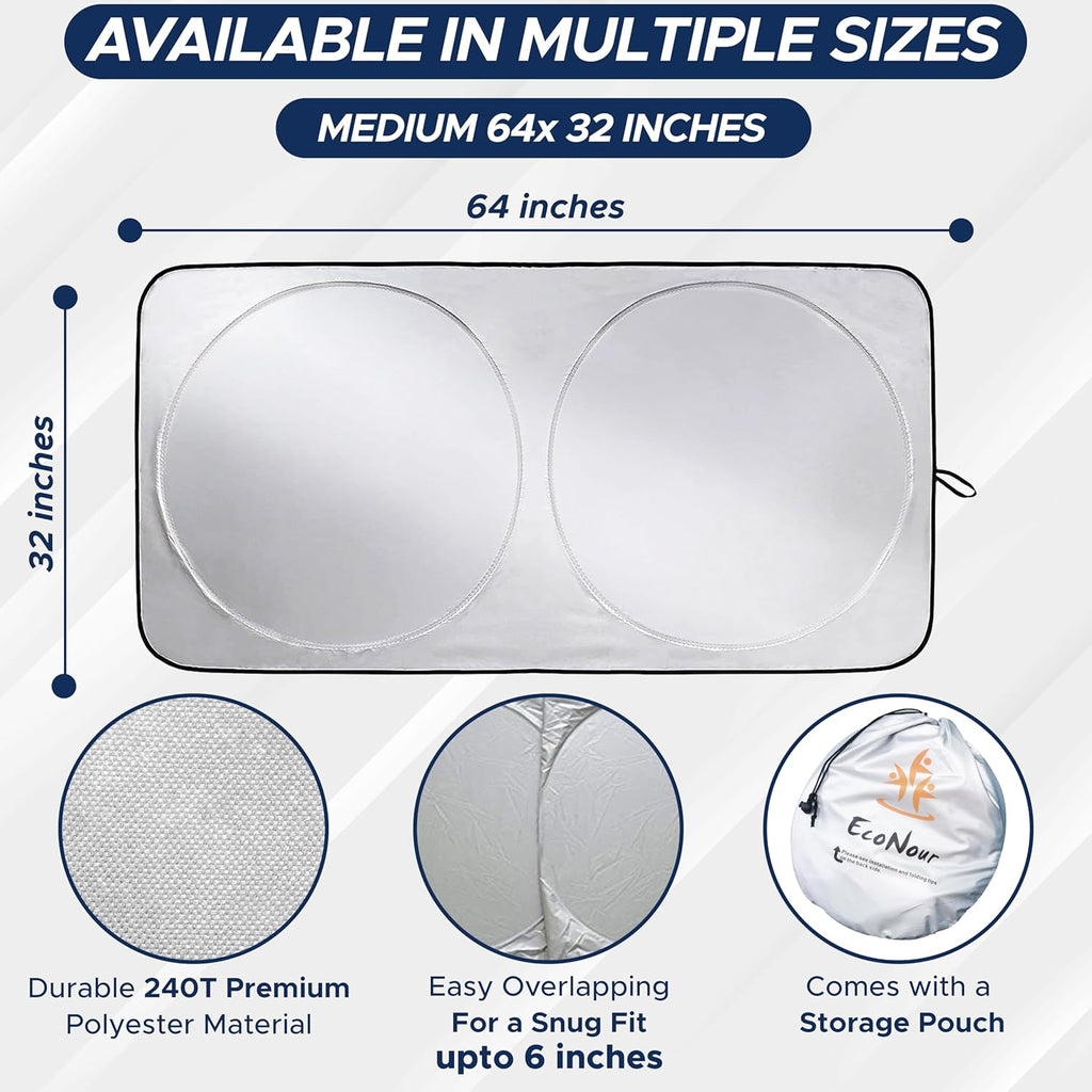 EcoNour Windshield Sunshade, Universal Fit - Size reference
