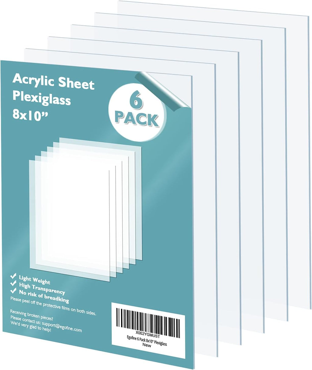 Egofine Clear Acrylic Plexiglass Sheets, 6 Pack