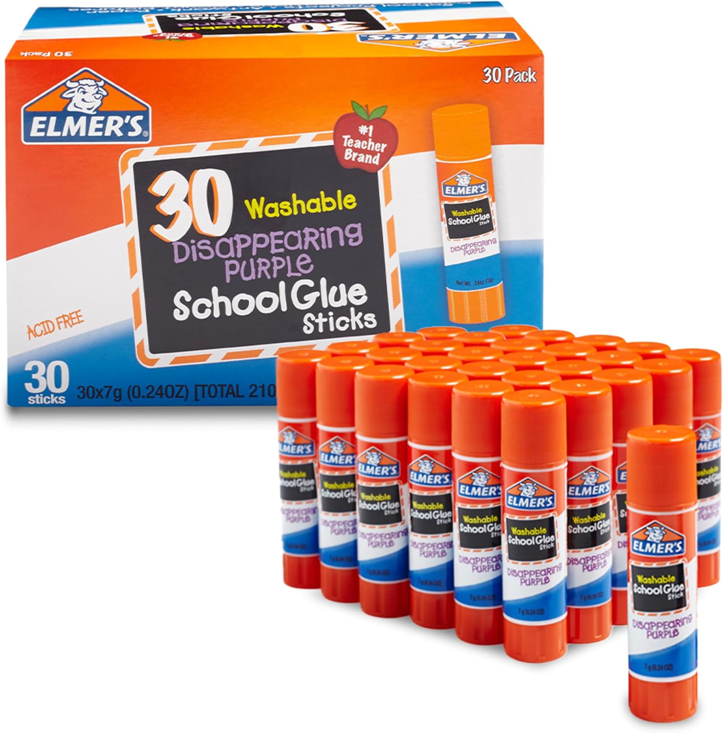 Elmer's Purple Glue Sticks, 30 Count Bulk Pack