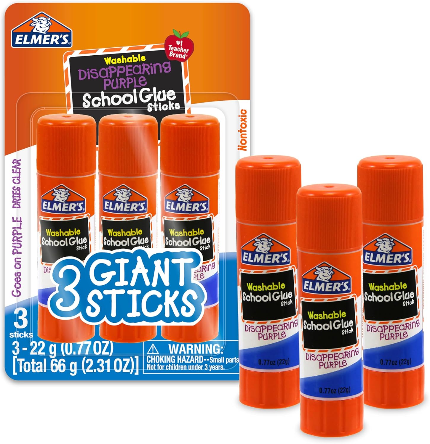 Elmer's Purple Glue Sticks, Washable, 3 Count
