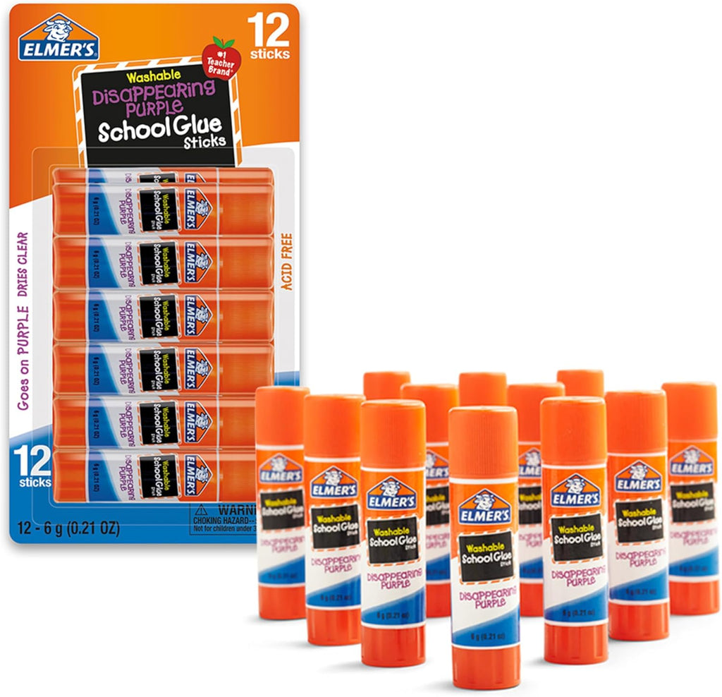 Elmer's Purple Glue Sticks, Washable, 12 Count