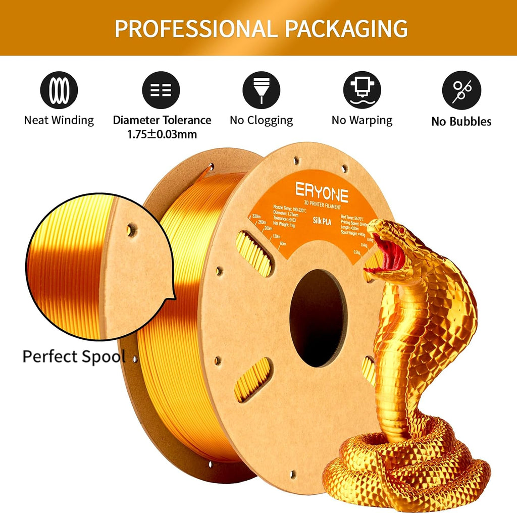 ERYONE Silk PLA Filament 1.75mm Liquid Gold - Close-up