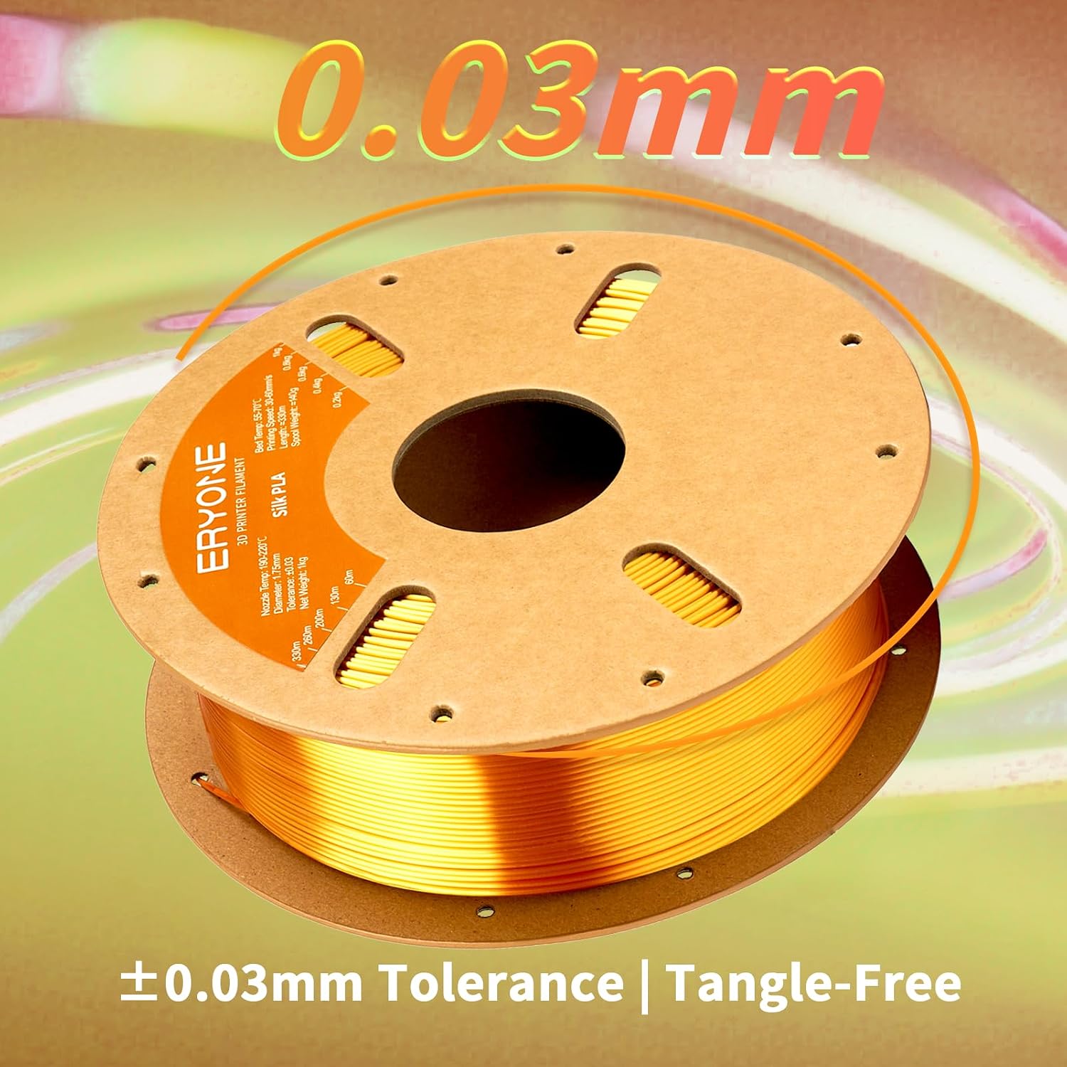 ERYONE Silk PLA Filament 1.75mm Liquid Gold - Size reference