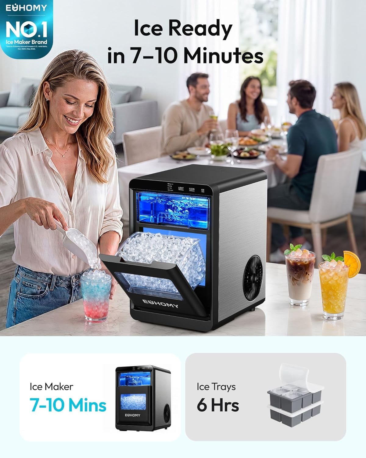 EUHOMY Countertop Nugget Ice Maker 44 lbs/24H - Detail view