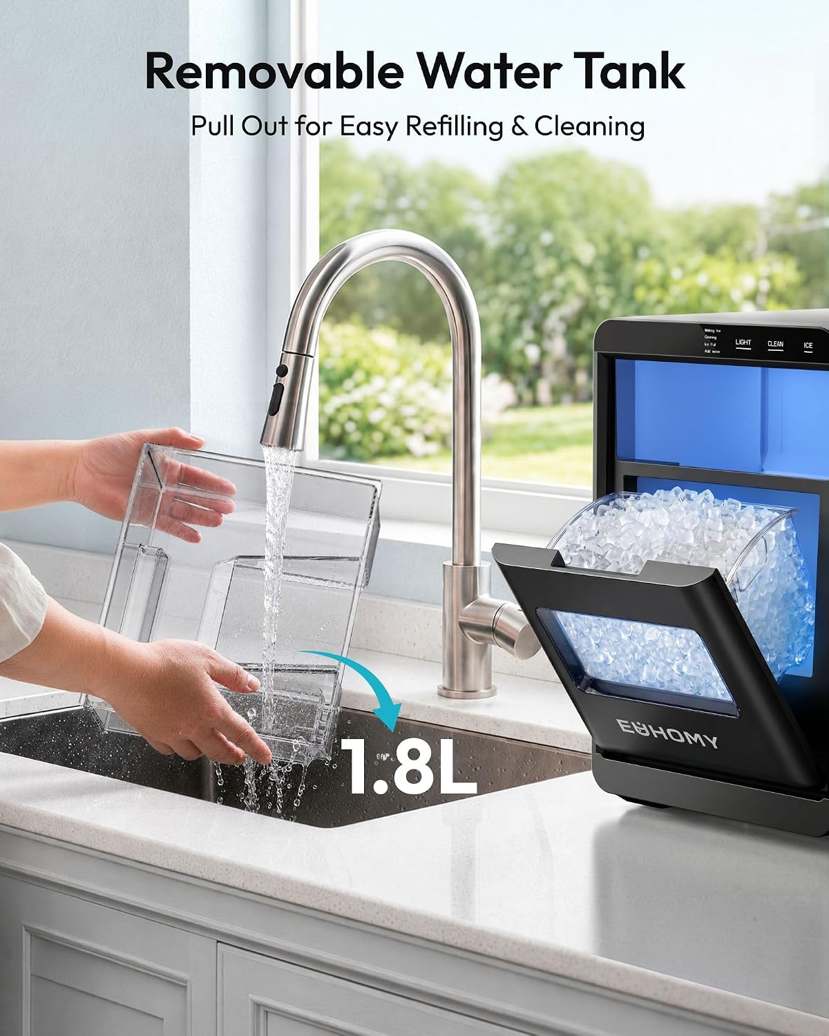 EUHOMY Countertop Nugget Ice Maker 44 lbs/24H - Size reference