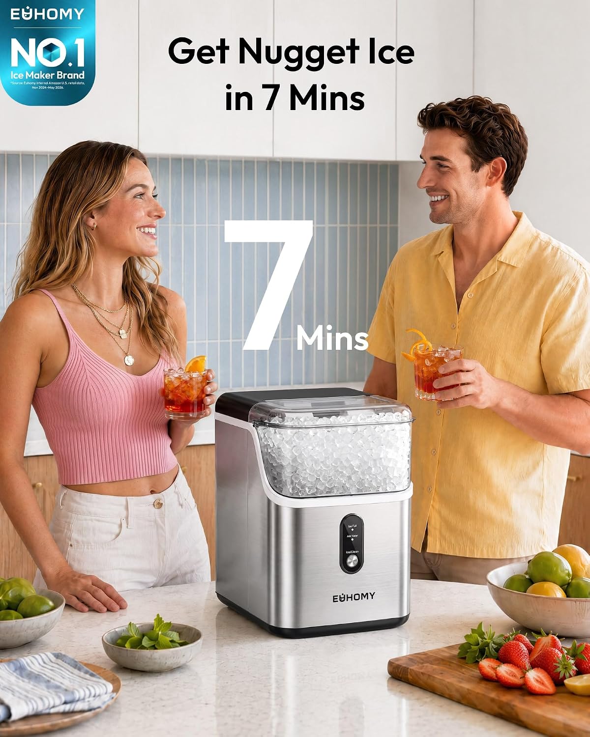 EUHOMY Nugget Ice Maker Countertop Stainless Steel - Detail view
