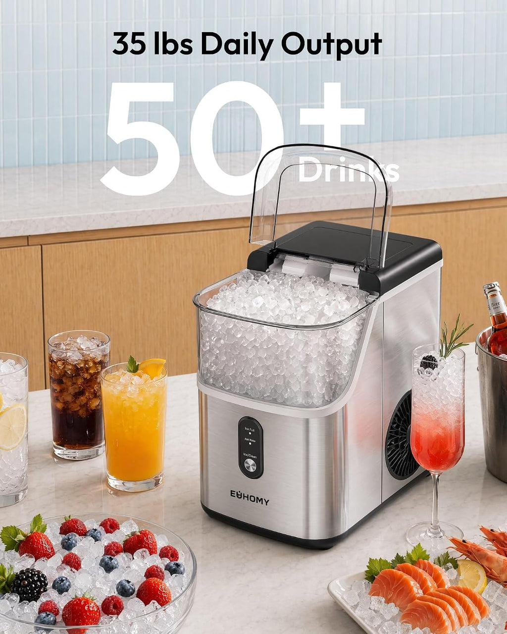 EUHOMY Nugget Ice Maker Countertop Stainless Steel - Alternate angle