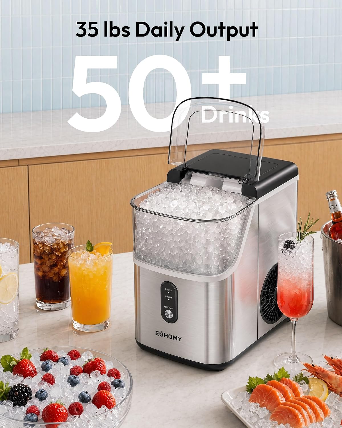 EUHOMY Nugget Ice Maker Countertop Stainless Steel - Alternate angle