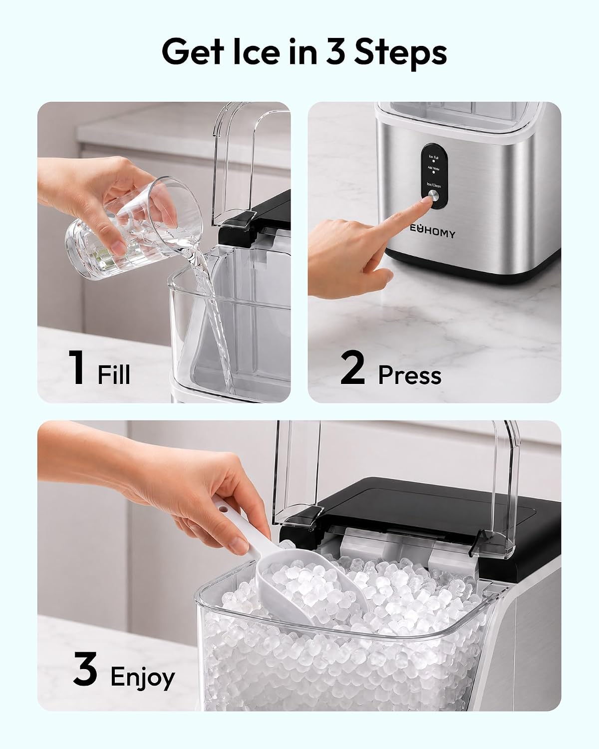 EUHOMY Nugget Ice Maker Countertop Stainless Steel - Size reference