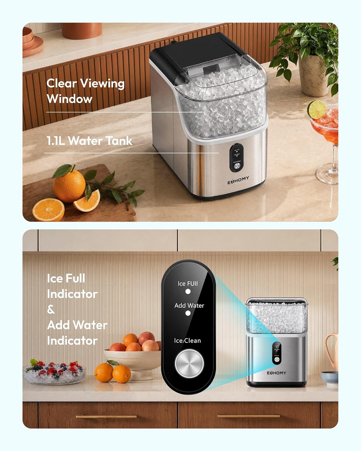 EUHOMY Nugget Ice Maker Countertop Stainless Steel - Additional view
