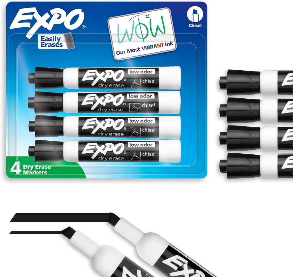 EXPO Black Dry Erase Markers Chisel Tip 4 Count