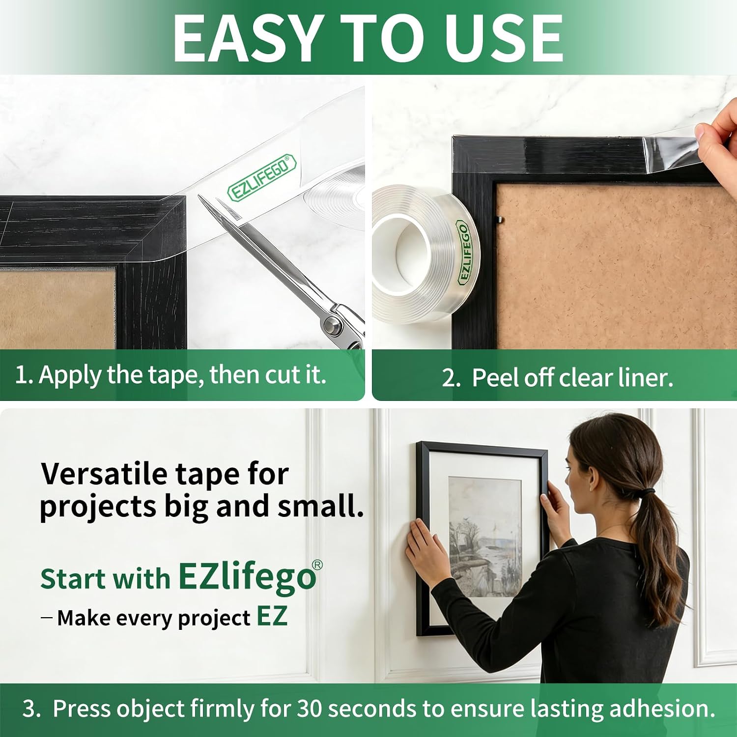 EZlifego Heavy Duty Double Sided Mounting Tape - In use