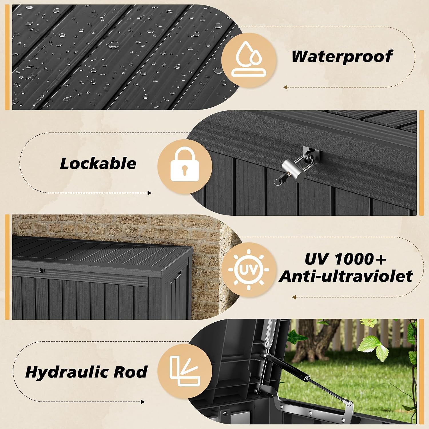 Fancyango 150 Gallon Lockable Deck Box - In use