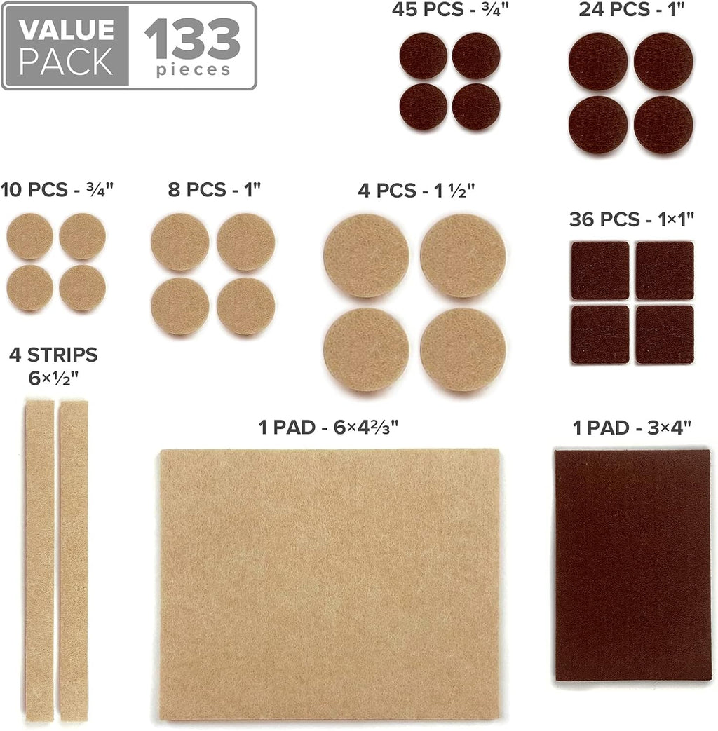 Felt Furniture Pads 133 Pc Floor Protectors - Size reference