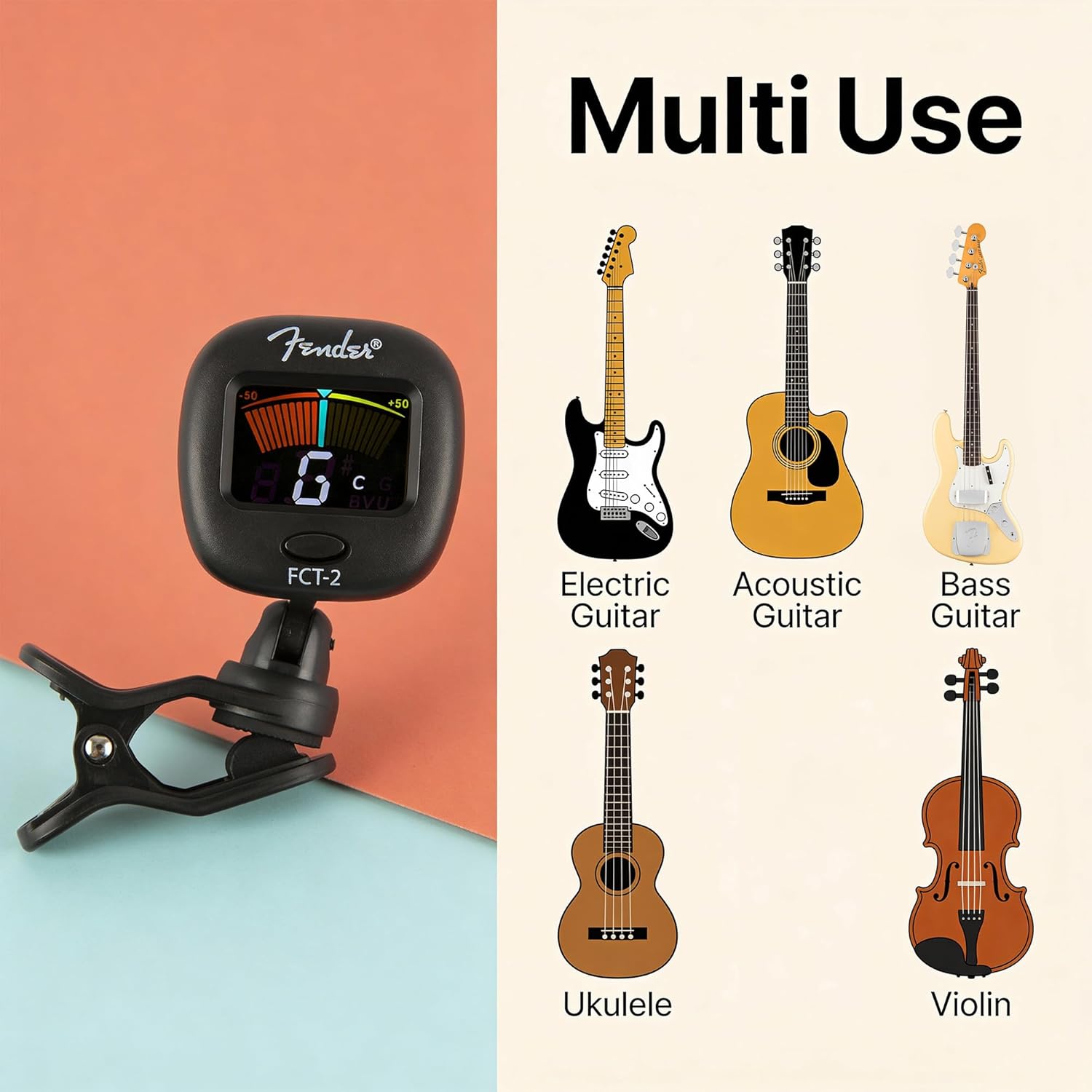 Fender FCT-2 Clip-On Multi-Instrument Tuner - In use