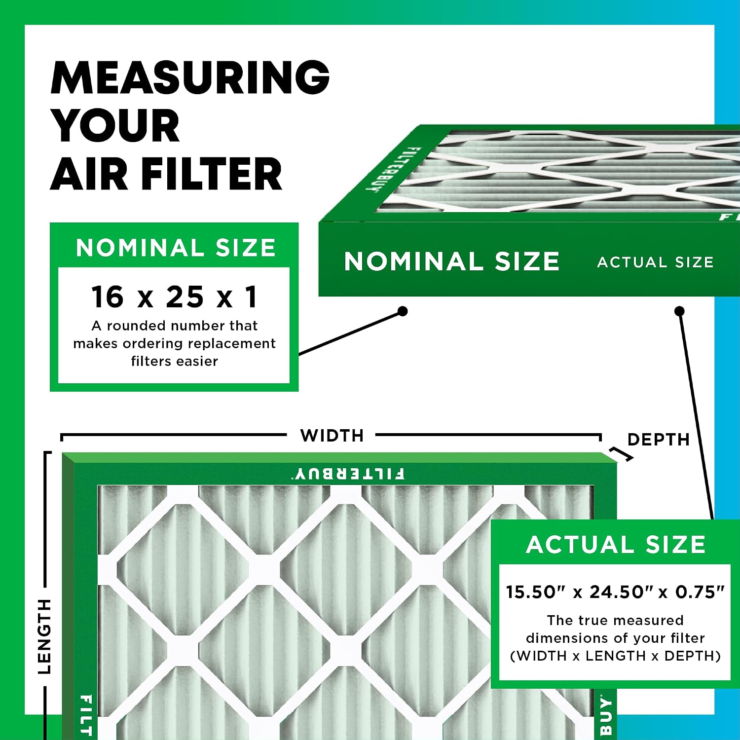 Filterbuy 16x25x1 MERV 8 Air Filters 6-Pack - Detail view