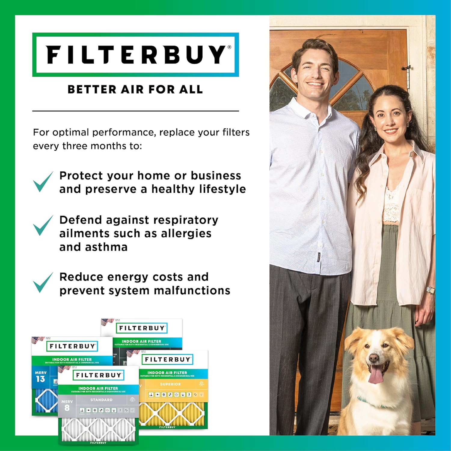 Filterbuy 20x20x1 MERV 8 Air Filters 4-Pack - Packaging