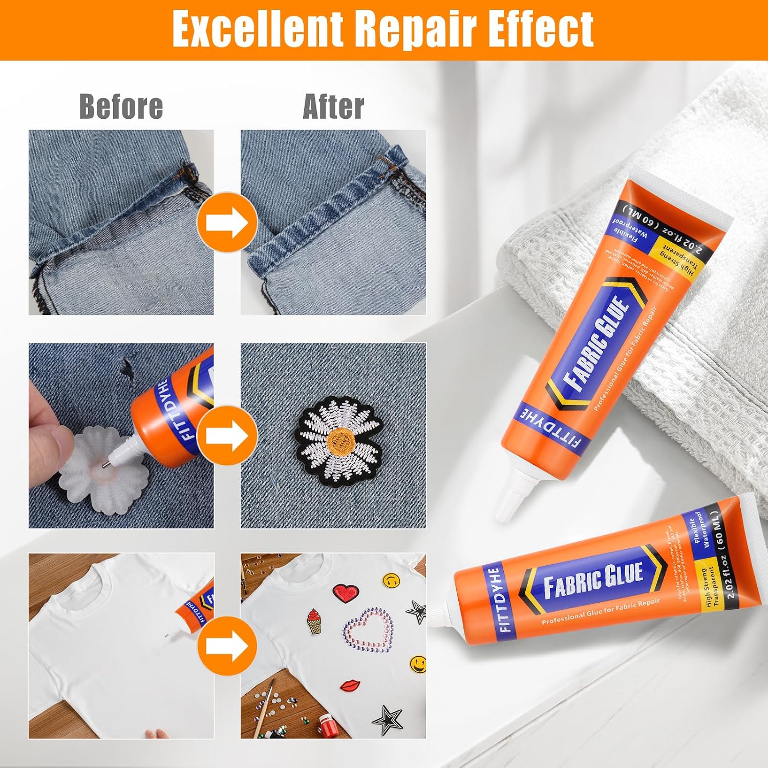 FITTDYHE Permanent Fabric Glue, 60 ml Clear - Close-up