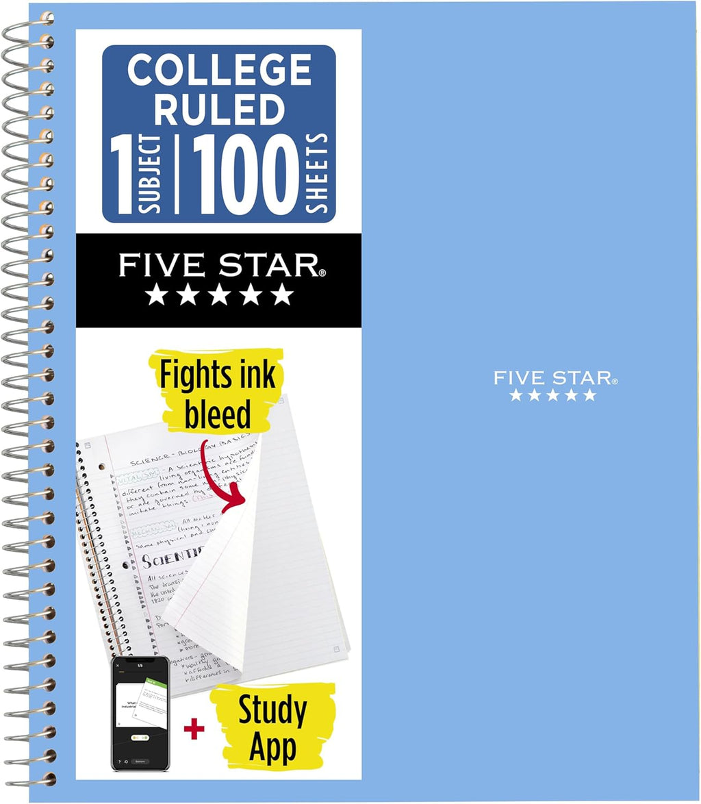 Five Star Spiral Notebook, 1 Subject, 100 Sheets