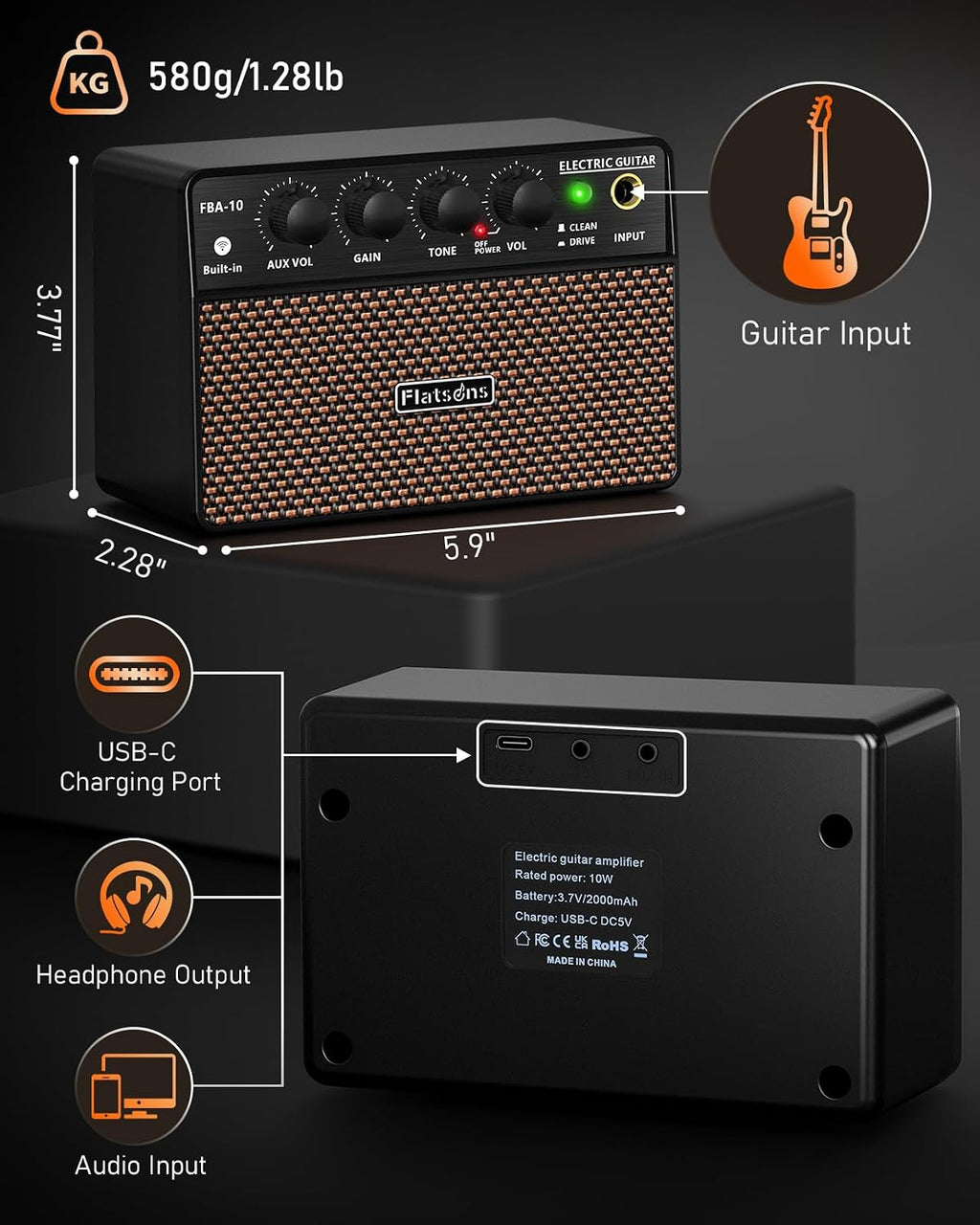 Flatsons FBA-10 10W Mini Guitar Amplifier - Feature highlight